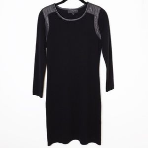 rag & bone Women's Black Wool & Lamb Leather Long Sleeved Sweater Dress Size S